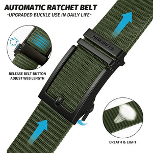 FAIRWIN Ratchet Belts Men Casual Golf Web Belt Jeans with Automatic Adjustable Buckle Tactical Nylon Mens Waist Belt Cloth Green M(37"-43"waist)