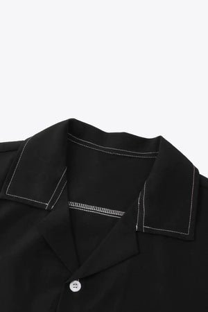 Full Size Contrast Stitching Pocket Shirt