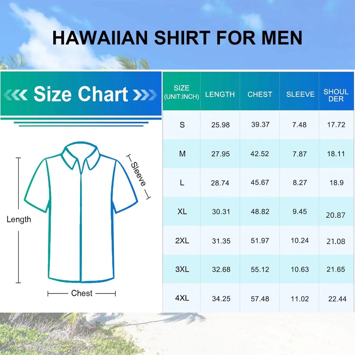 Hawaiian Shirt for Men Sleeves Printed Casual Button Down Summer Beach Dress Shirts Green Flower 4X-Large