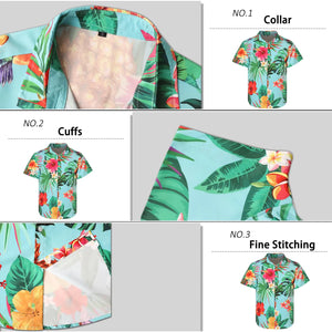 Hawaiian Shirt for Men Sleeves Printed Casual Button Down Summer Beach Dress Shirts Green Flower 4X-Large