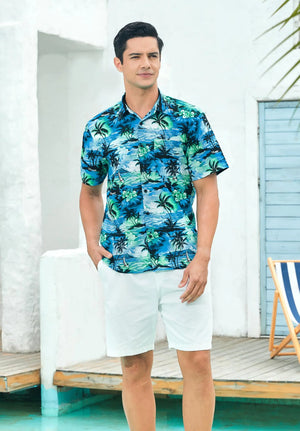 Hawaiian Shirt for Men Short Sleeve Button Down Shirt Men Casual Summer Tropical Beach Aloha Shirts for Men Hawaii Party XX-Large A3-teal Blue (Sunny)