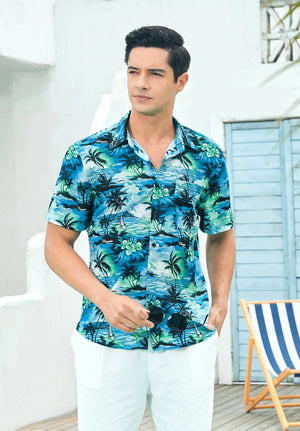 Hawaiian Shirt for Men Short Sleeve Button Down Shirt Men Casual Summer Tropical Beach Aloha Shirts for Men Hawaii Party XX-Large A3-teal Blue (Sunny)