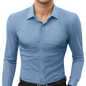 Stretch Mens Dress Shirts Long Sleeve Slim Fit Dress Shirts for Men Muscle Fit Wrinkle Free Button Down Shirt 3X-Large Baby Blue