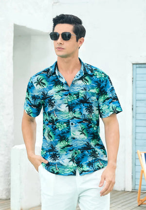 Hawaiian Shirt for Men Short Sleeve Button Down Shirt Men Casual Summer Tropical Beach Aloha Shirts for Men Hawaii Party XX-Large A3-teal Blue (Sunny)