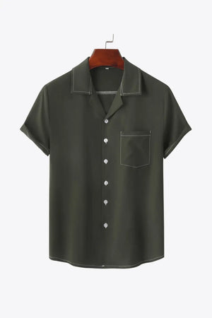 Full Size Contrast Stitching Pocket Shirt