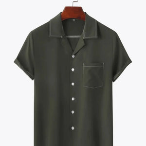 Full Size Contrast Stitching Pocket Shirt