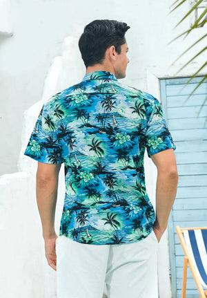 Hawaiian Shirt for Men Short Sleeve Button Down Shirt Men Casual Summer Tropical Beach Aloha Shirts for Men Hawaii Party XX-Large A3-teal Blue (Sunny)