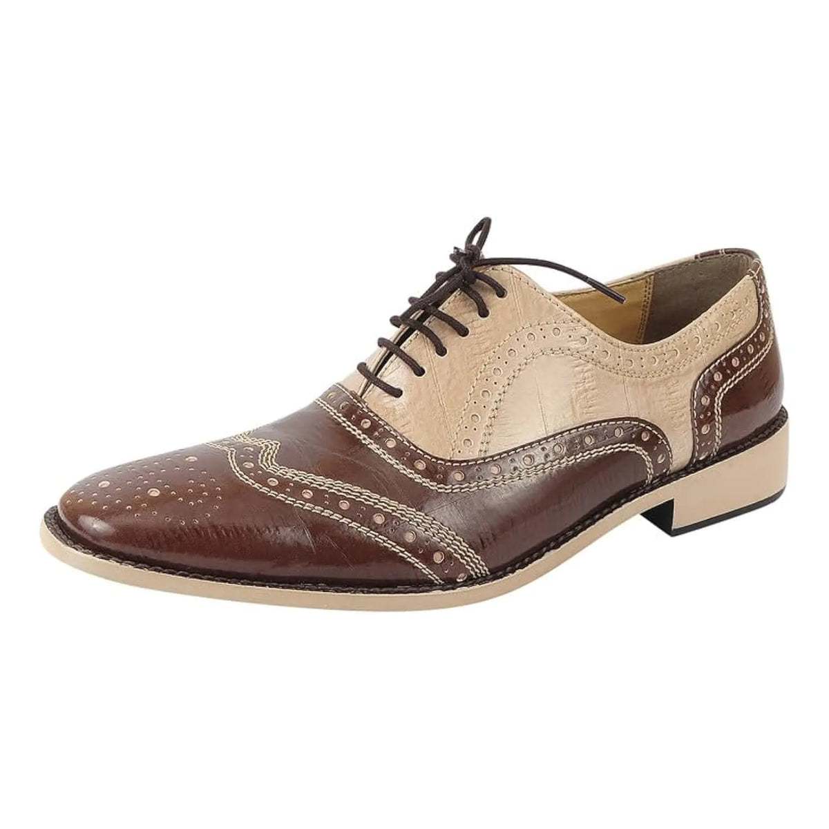 LIBERTYZENO Mens EEL Print Genuine Leather Lace Up Oxford Dress Shoes Tremont Brown/Beige 11