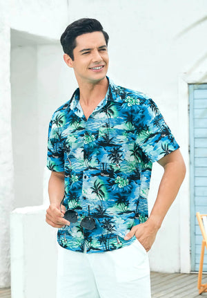 Hawaiian Shirt for Men Short Sleeve Button Down Shirt Men Casual Summer Tropical Beach Aloha Shirts for Men Hawaii Party XX-Large A3-teal Blue (Sunny)