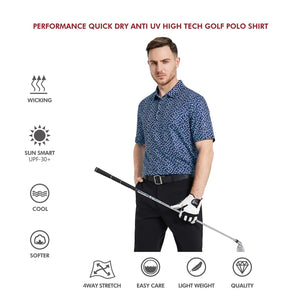 Men's Golf Polo Shirts Short Sleeve Striped Performance Moisture Wicking Dry Fit Golf Shirts for Men PRINT 4X-Large Navy Palm