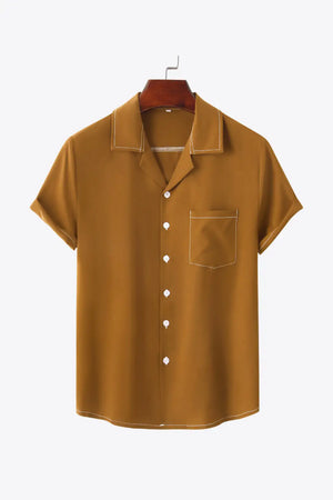 Full Size Contrast Stitching Pocket Shirt